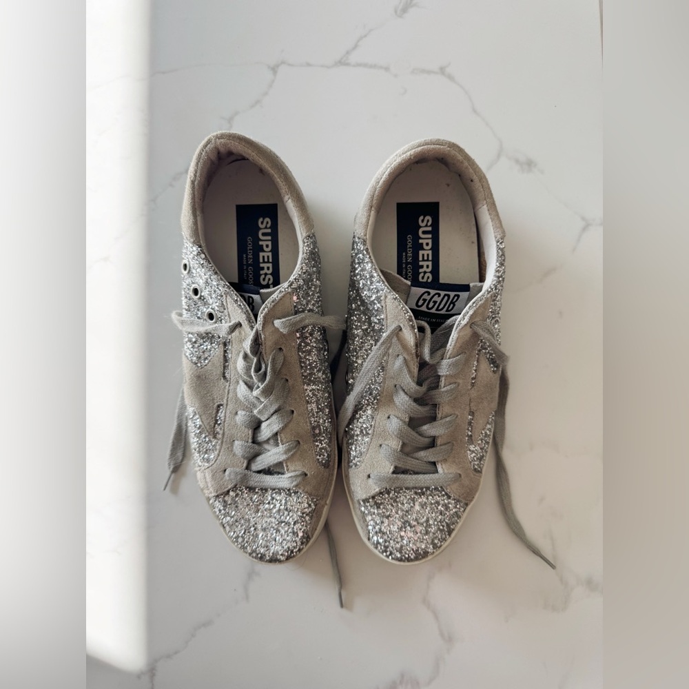 Golden Goose Gray Silver Glitter Superstar Sneakers